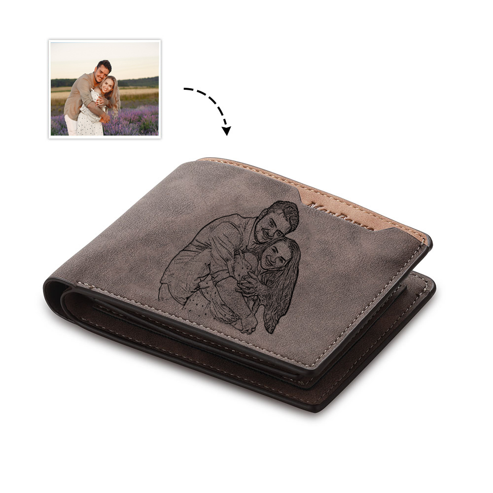 Custom 2 Photos Leather Wallet Personalised Folding Wallet Father's Day Gift for Him-Jessemade AU