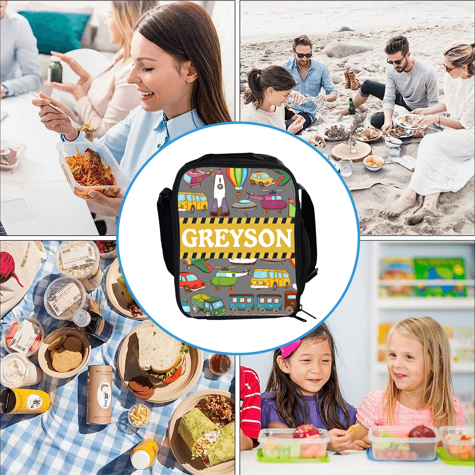 Custom Name Lunch Bag Personalised Cars Pattern Lunch Box Gifts for Kids-Jessemade AU