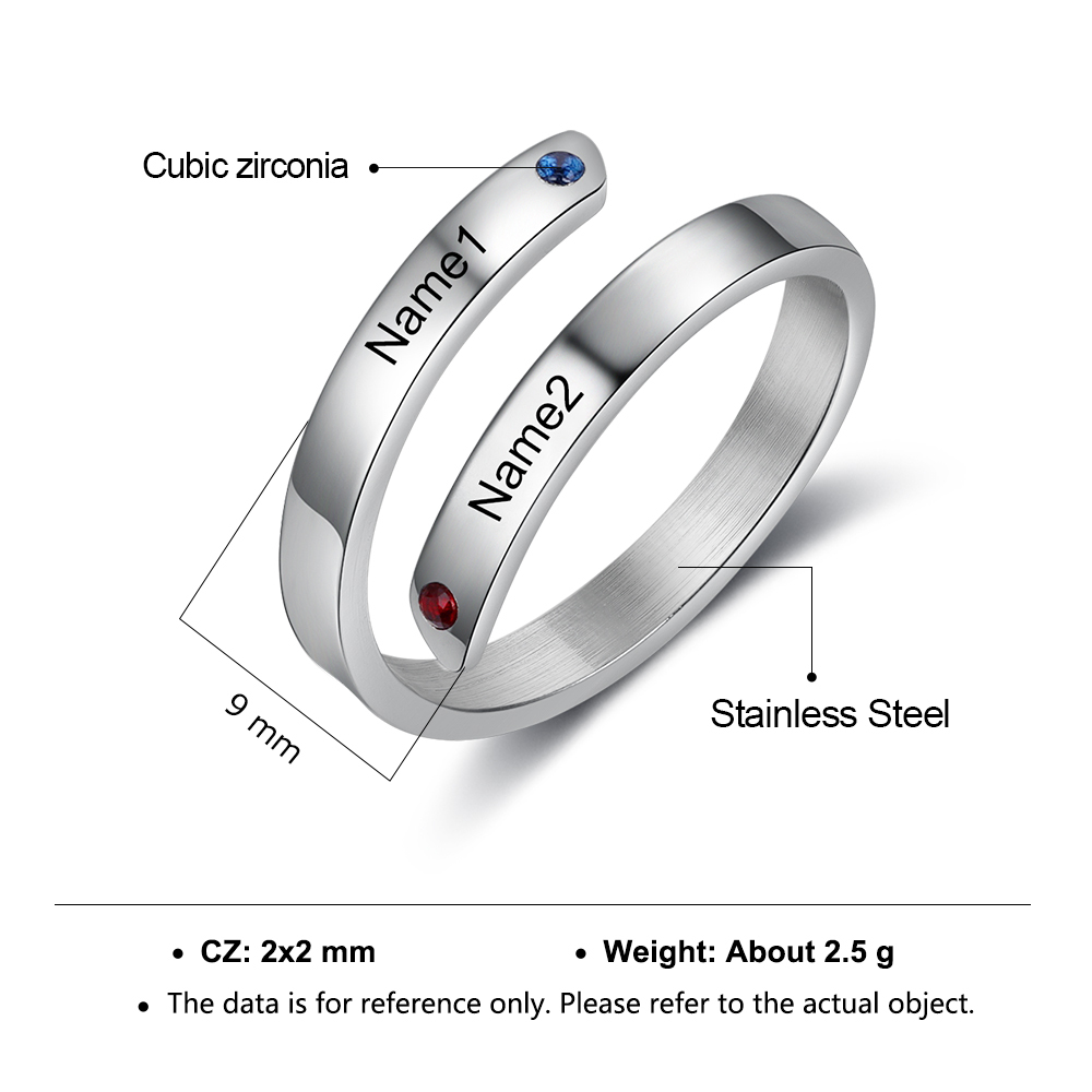 Personalised Mother Ring With 2 Birthstones Engraved Names Ring Gift For Women-Jessemade AU