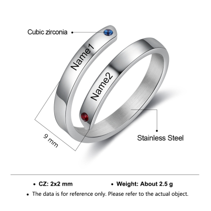 Personalised Mother Ring With 2 Birthstones Engraved Names Ring Gift For Women-Jessemade AU