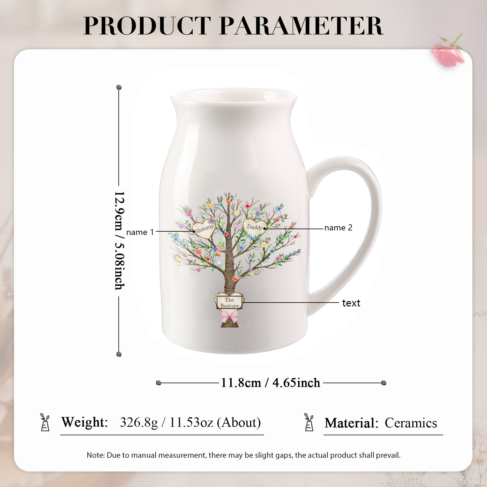 Personalised Ceramic Flower Vase Custom 2–8 Names & 1 Text Family Tree Vase Gift for Mother/Grandma-Jessemade AU