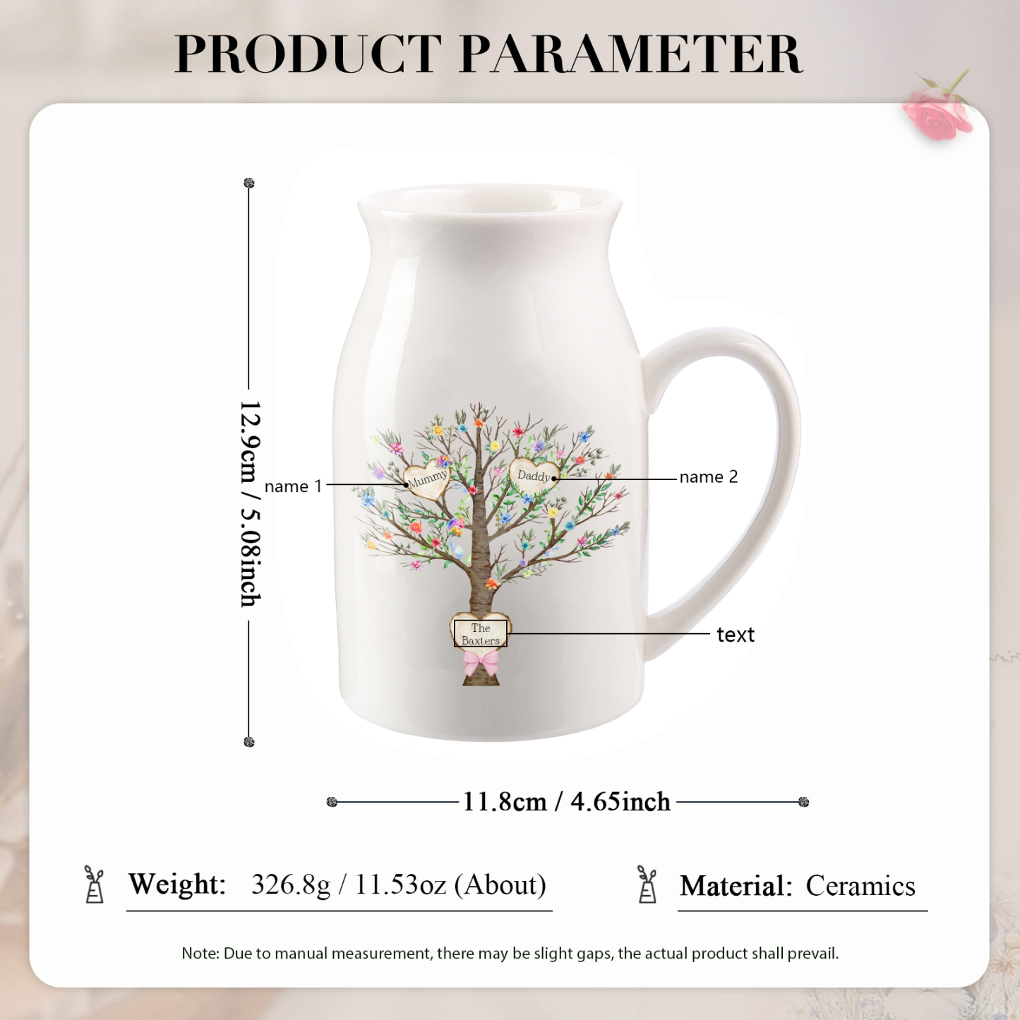 Personalised Ceramic Flower Vase Custom 2–8 Names & 1 Text Family Tree Vase Gift for Mother/Grandma-Jessemade AU