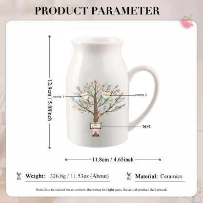 Personalised Ceramic Flower Vase Custom 2–8 Names & 1 Text Family Tree Vase Gift for Mother/Grandma-Jessemade AU