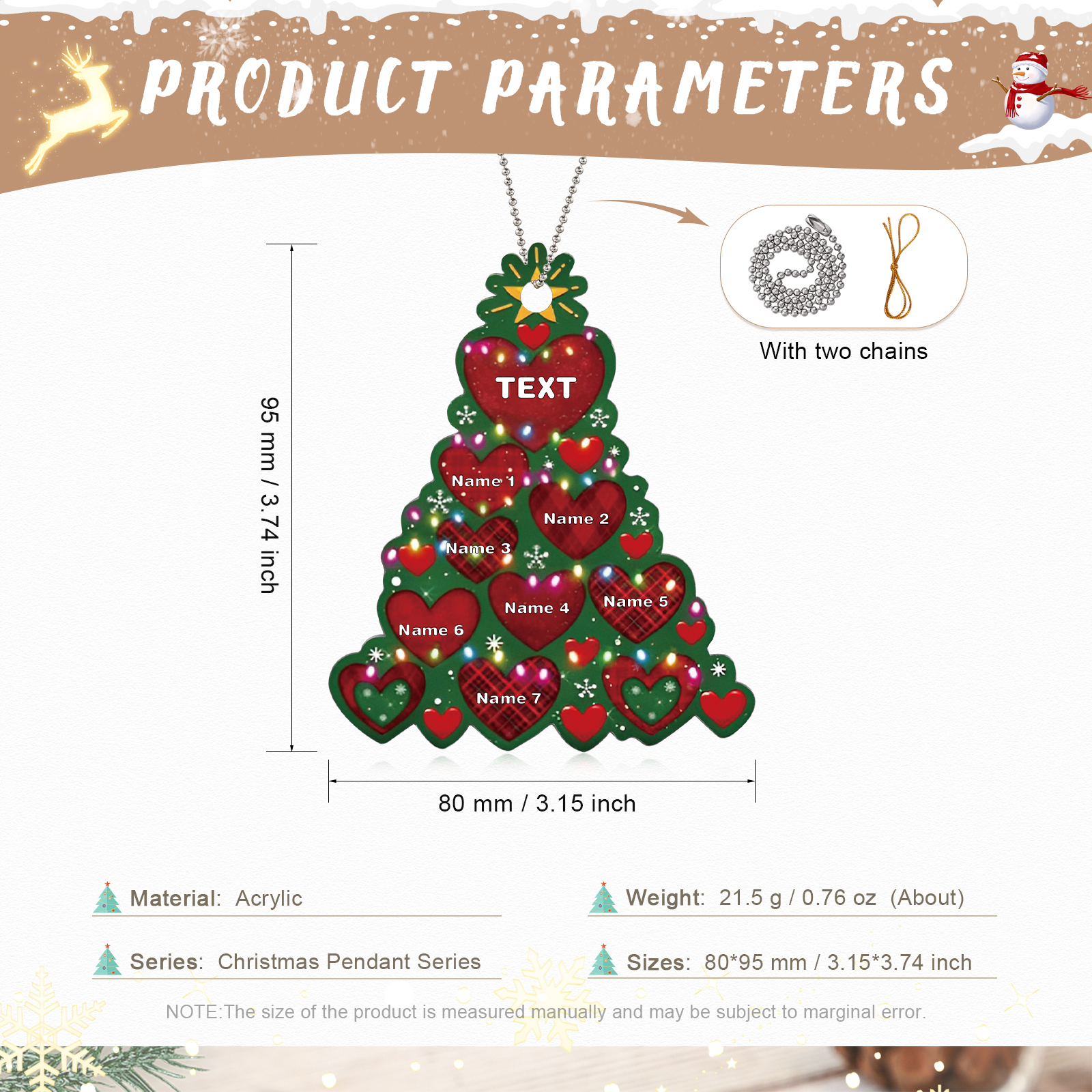 7 Names - Personalised Christmas Tree Ornament Customised Name & Text Acrylic Love Hanging Ornaments Gift for Family-Jessemade AU