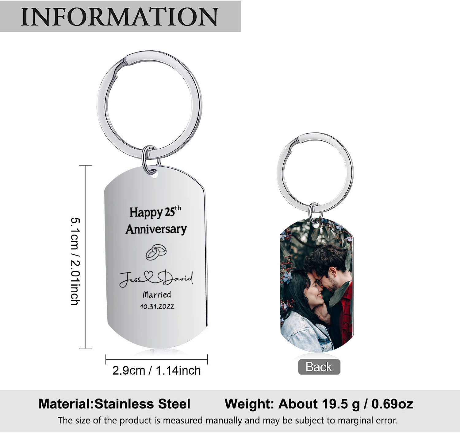 Couple Photo Keychain Customised 2 Names & Text & Date Keychain Stainless Steel Keyring Anniversary Gifts-Jessemade AU
