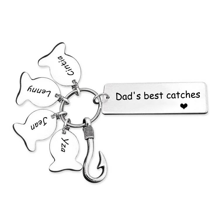 Personalised 4 Names Keychain Fish Charms Keychain Gifts For Daddy - Dad's best catches-Jessemade AU