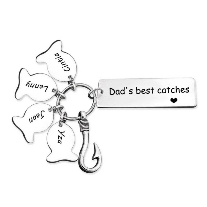 Personalised 4 Names Keychain Fish Charms Keychain Gifts For Daddy - Dad's best catches-Jessemade AU