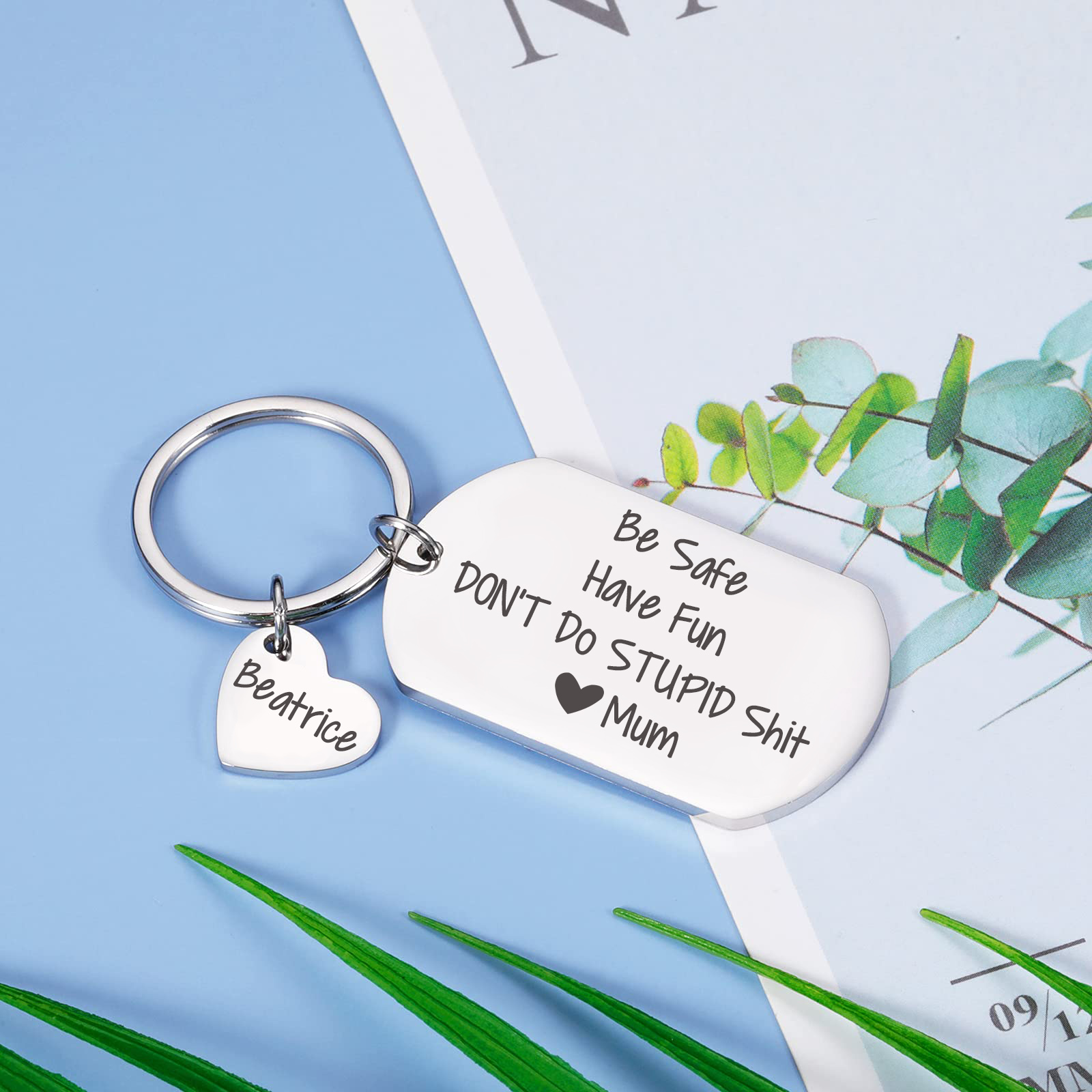 Don't Do Stupid Funny Keychain Custom Name Keyring Be Safe Have Fun Keychain Christmas Gift For Kids-Jessemade AU