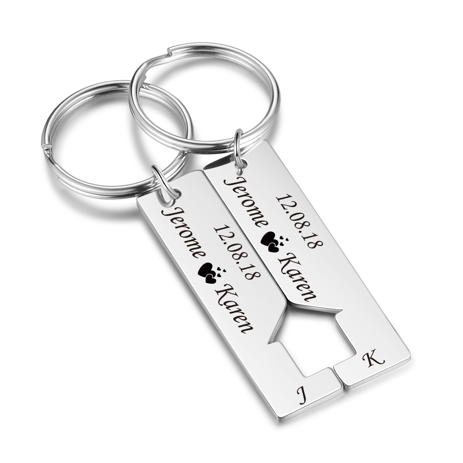 Personalised Couple Keychain Custom 2 Letters & 2 Dates & 2 Names Stainless Steel Keyring Valentine's Day Gift for Husband/Wife -Jessemade AU