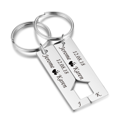 Personalised Couple Keychain Custom 2 Letters & 2 Dates & 2 Names Stainless Steel Keyring Valentine's Day Gift for Husband/Wife -Jessemade AU