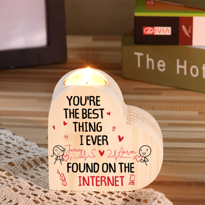 Line Art Couple Candle Holder Custom 2 Names Wooden Candlesticks Romantic Gifts - You're The Best Thing I Ever Found On The Internet-Jessemade AU