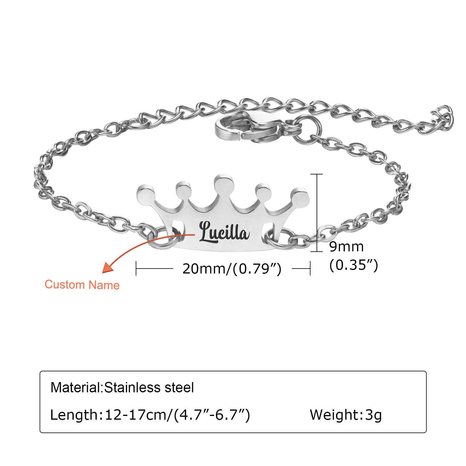 Personalised Crown Bracelet Custom Name Bracelet for her-Jessemade AU