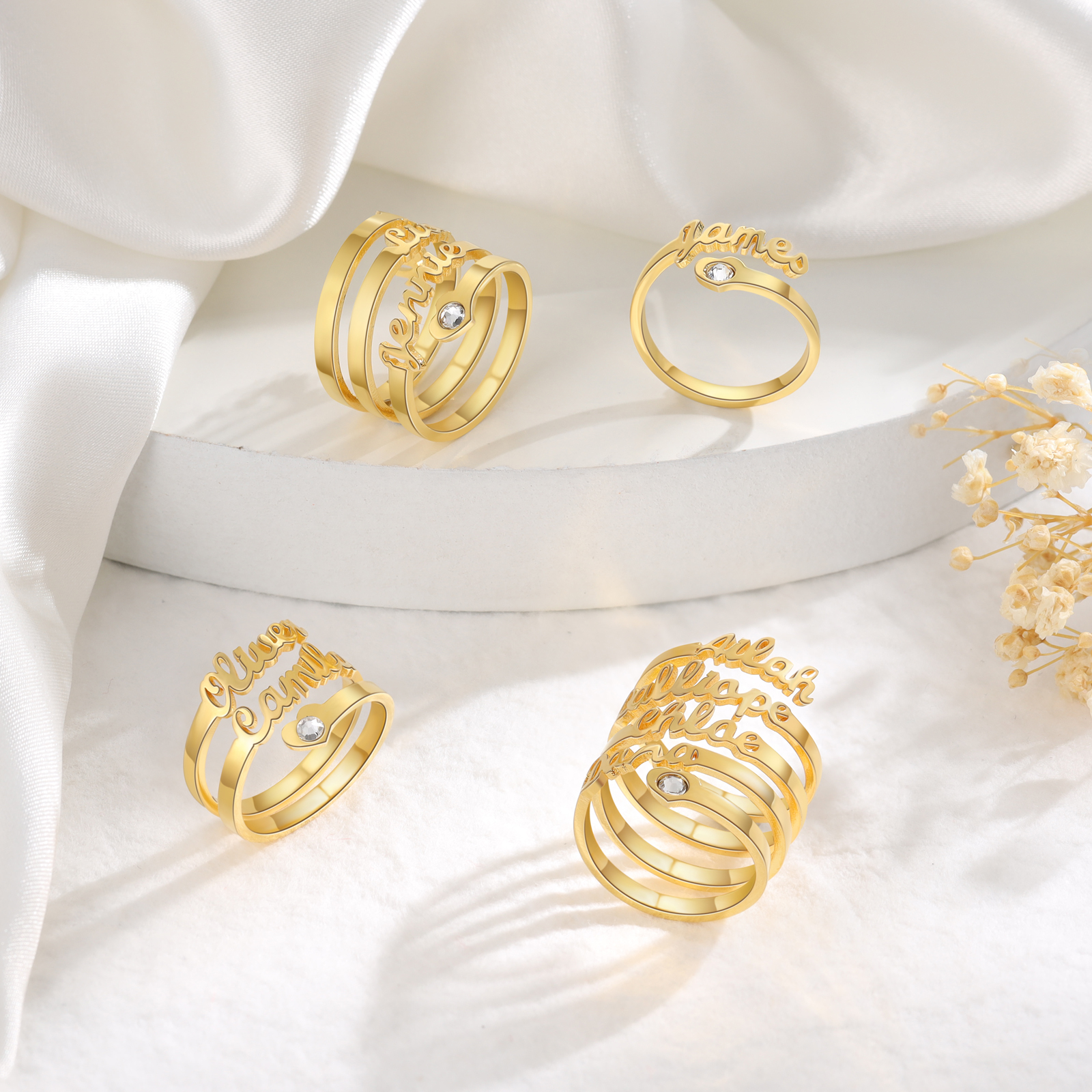 Personalised Heart Ring With Birthstone Custom 1 Name Ring Gifts For Her-Jessemade AU