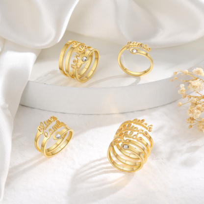 Personalised Heart Ring With Birthstone Custom 1 Name Ring Gifts For Her-Jessemade AU