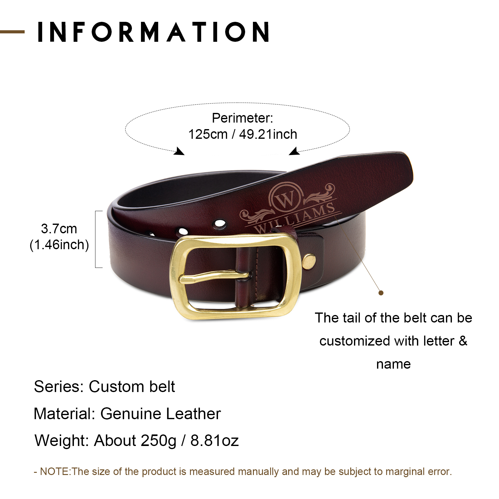 Customised Genuine Leather Belt Engraved Names Men's Belt for Him-Jessemade AU