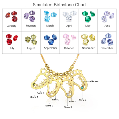 Personalised Baby Foot With 4 Birthstones Engraved Names Gift For Mother-Jessemade AU