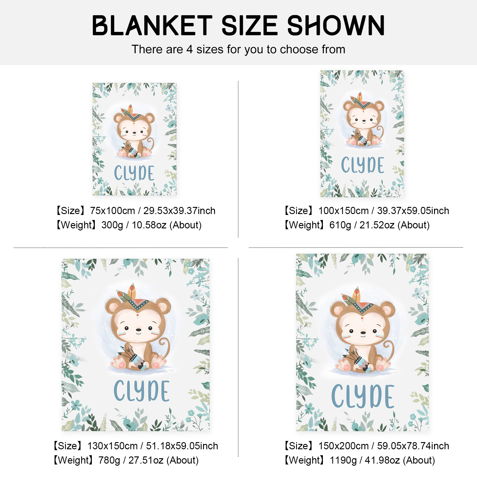 Personalised Monkey Blanket Custom Name Cute Cartoon Blanket-Jessemade AU