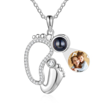 Personalised Baby Feet Projection Necklace Custom Photo Heart Necklace for Mother-Jessemade AU