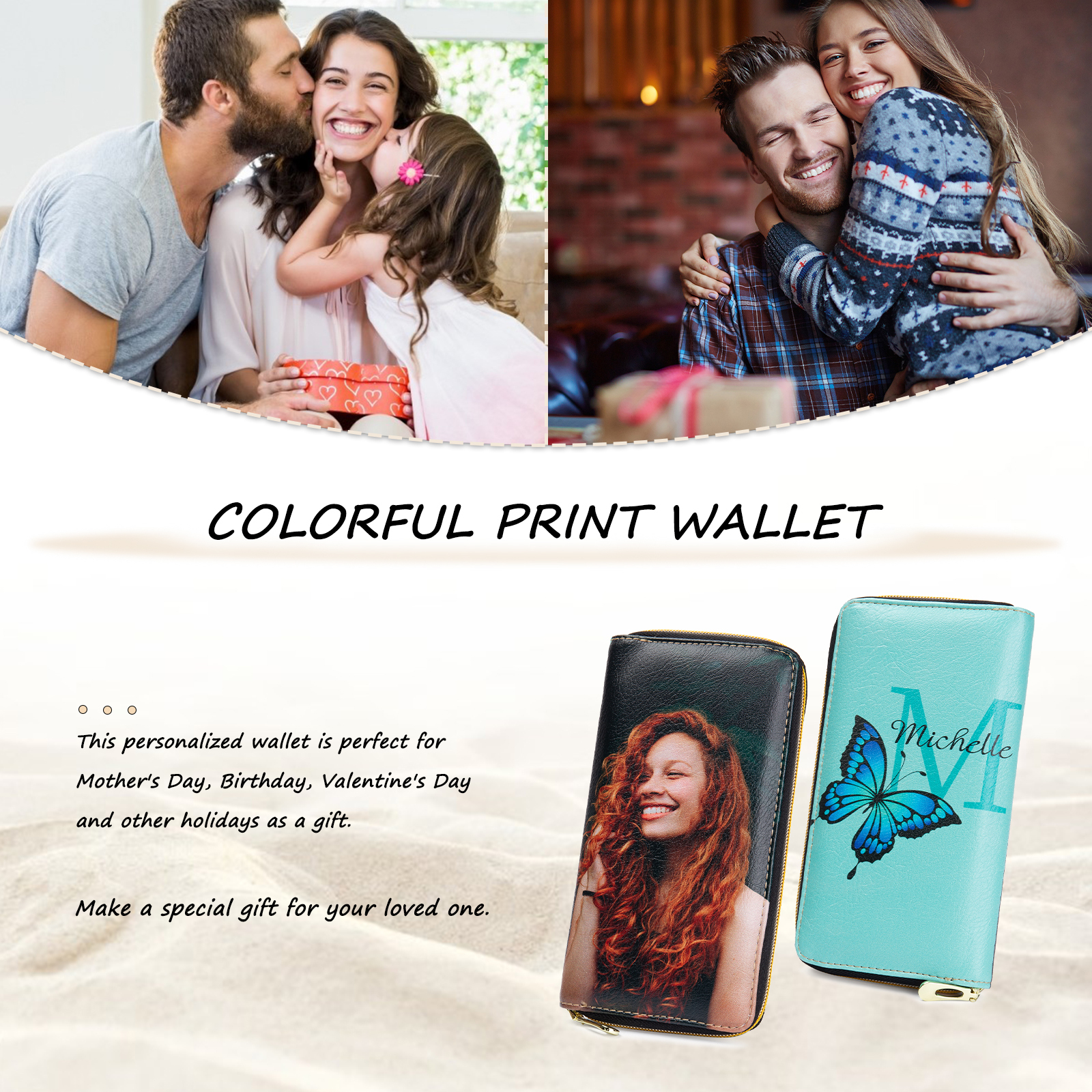 Long Purse Personalised Butterfly Leather Wallet Engraved 1 Photo Zip Wallet Gifts for Her-Jessemade AU
