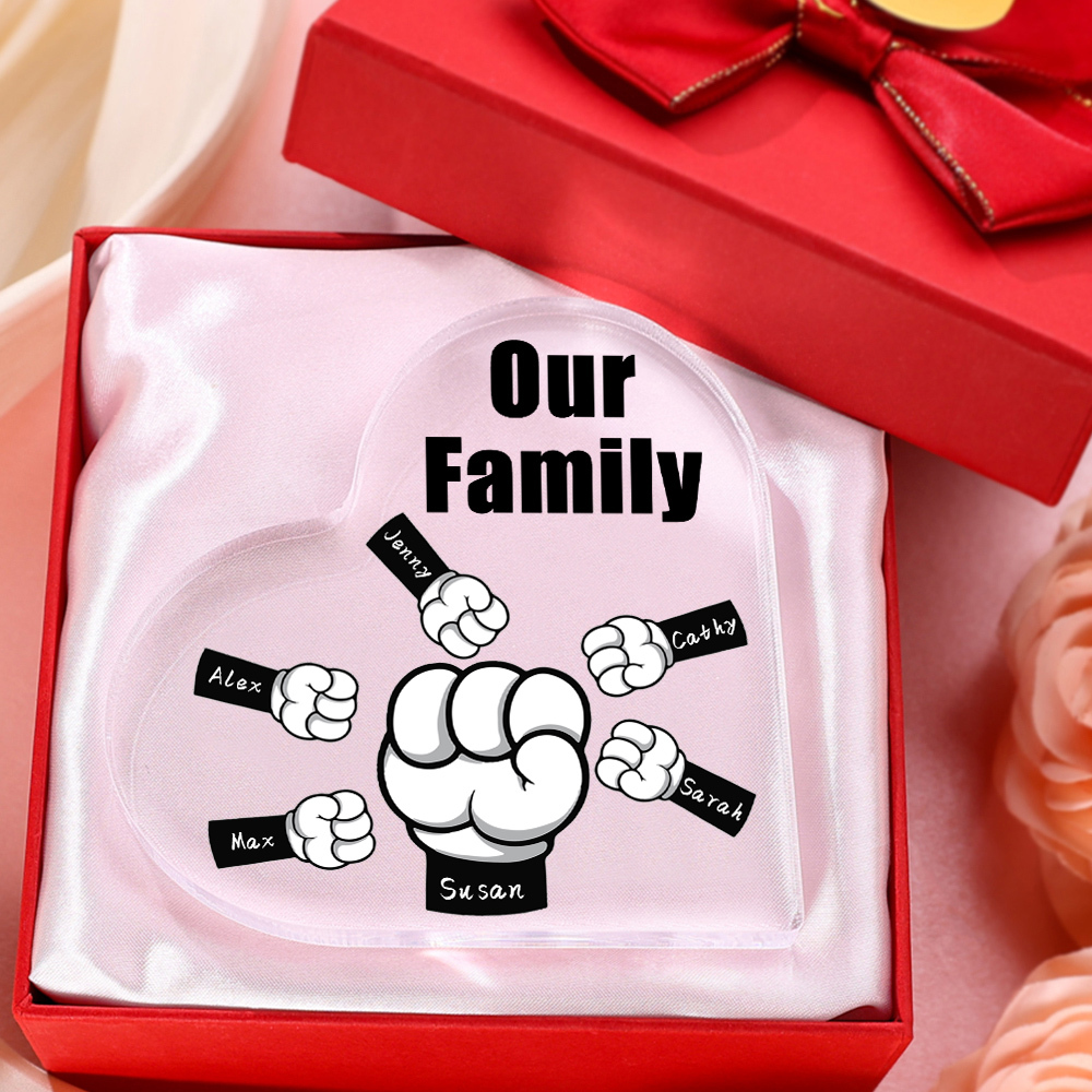 Personalised Acrylic Heart Keepsake Custom 6 Names & 1 Text Fist Bump Ornaments Gifts for Dad/Grandpa-Jessemade AU