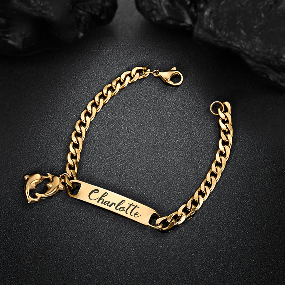 Baby Name Bracelet Personalised 1 Name Bracelet Dolphin Customised Bracelet Child Gift-Jessemade AU
