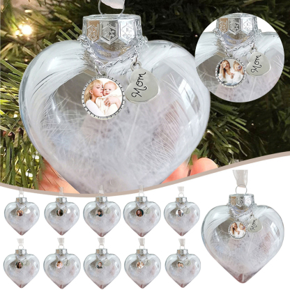 Personalised Christmas Heart Feather Ball Custom Photo Memorial Ornament-Jessemade AU