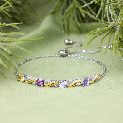 4 Names - Personalised Infinity Bracelet Custom Names & Birthstones Family Bracelet Gifts For Mother-Jessemade AU