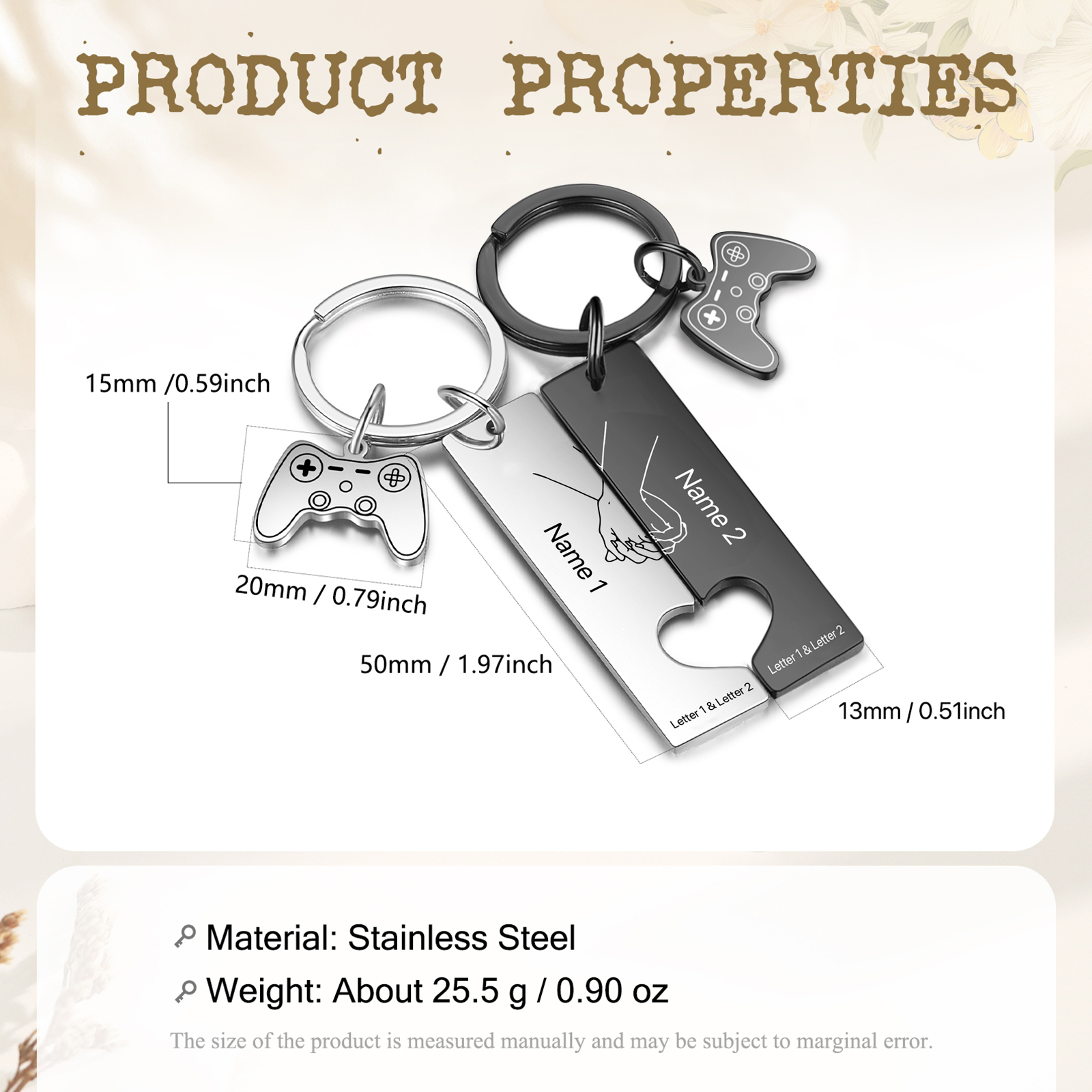 Personalised Couple Keychain Hand in Hand Custom 2 Names & 2 Letters Keyring Game Console Valentine's Day Gift for Him/Her-Jessemade AU