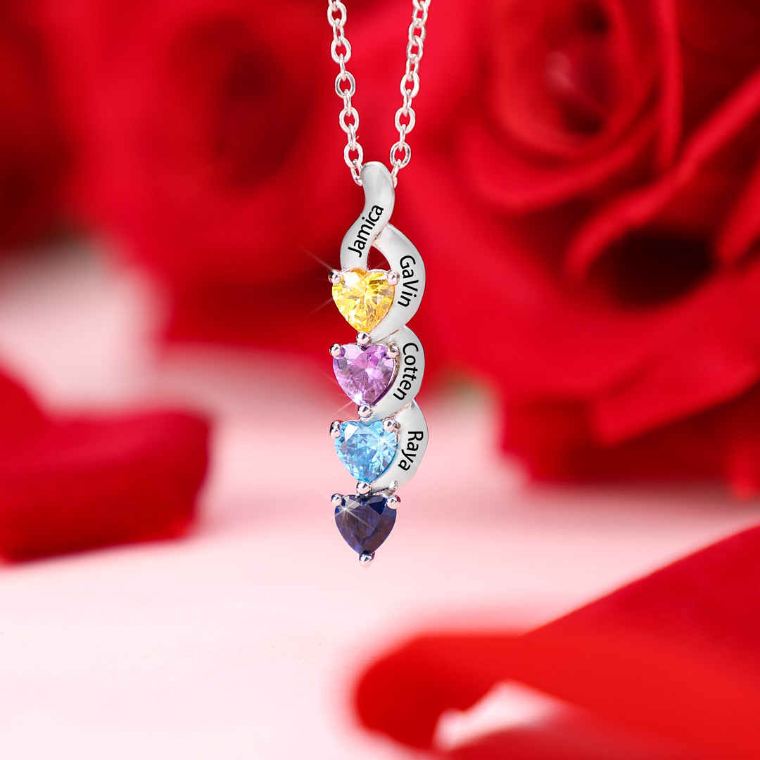 Custom Heart Birthstone Jewelry Set Necklace Bracelet for Family Personalised with 4 Names 4 Birthstones-Jessemade AU