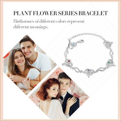 Flowers Bracelet Personalised 4 Birthstones Bracelet Engraved Names Flowers Charm Gifts For Her-Jessemade AU