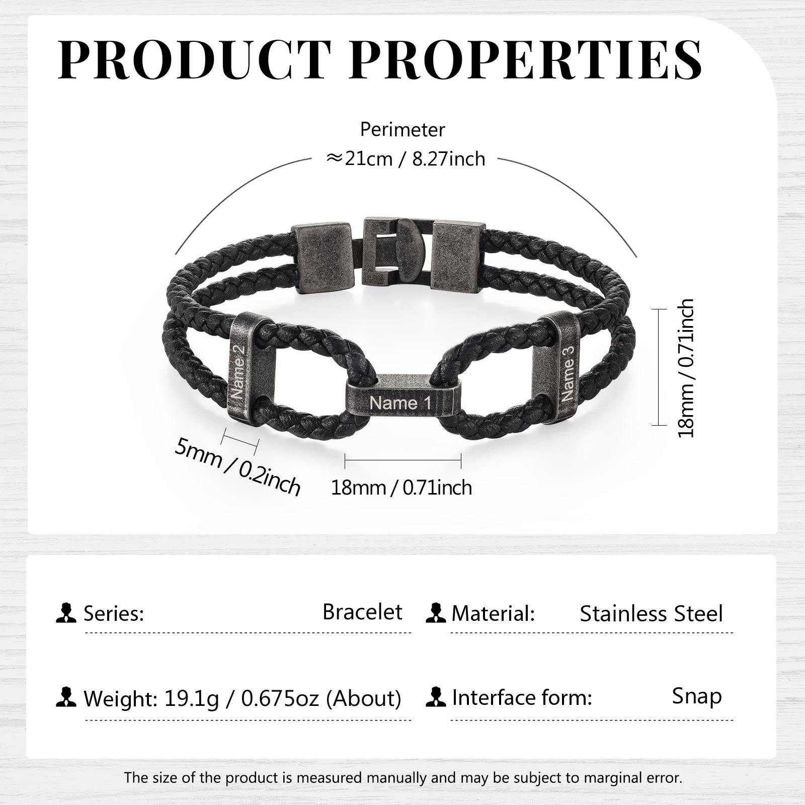 3 Names - Vintage Men's Leather Bracelet Custom Name Bracelet Two Layers Bracelet Personalised Gift for Him-Jessemade AU