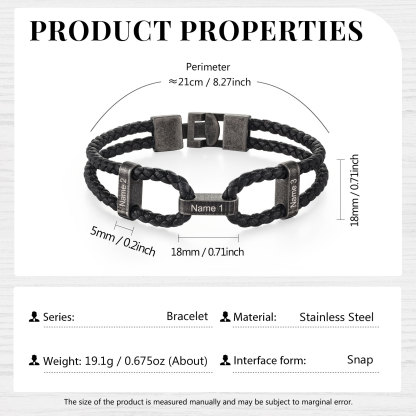 3 Names - Vintage Men's Leather Bracelet Custom Name Bracelet Two Layers Bracelet Personalised Gift for Him-Jessemade AU