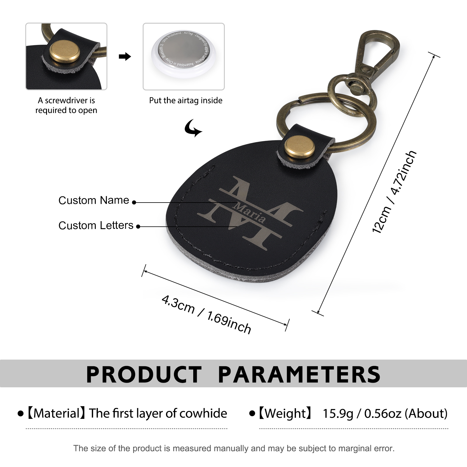 Personalised Name & Letter Keychain AirTag Protective Case Leather Keychain Gift for Him/Her-Jessemade AU