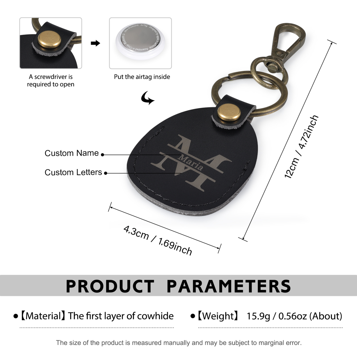 Personalised Name & Letter Keychain AirTag Protective Case Leather Keychain Gift for Him/Her-Jessemade AU