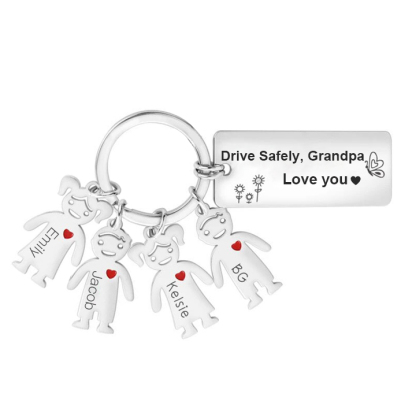 Personalised Kid Charm Keychain Engrave 4 Names Drive Safely Family Keychain-Jessemade AU