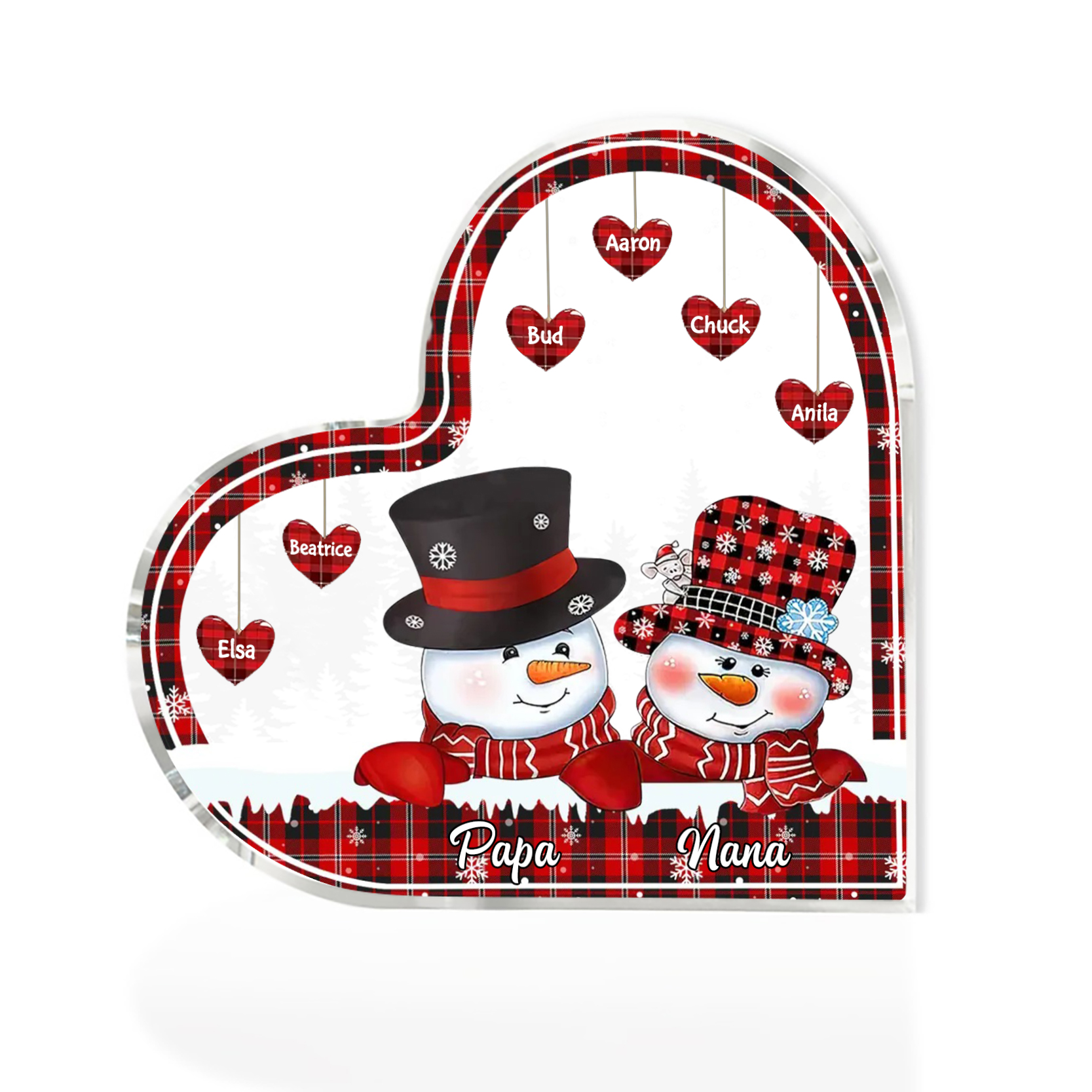 Acrylic Heart Keepsake Customised 8 Names Christmas Snowman Decor Personalised Gifts for Grandma Mum-Jessemade AU