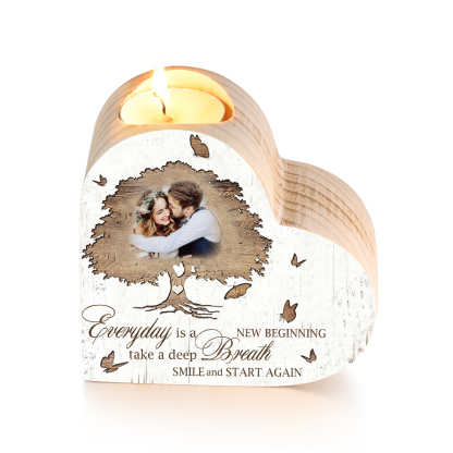 Mothers Gifts Personalised Love Couple Heart Candle Holder Engrave Photo Wooden Candlesticks Valentines Gift-Jessemade AU