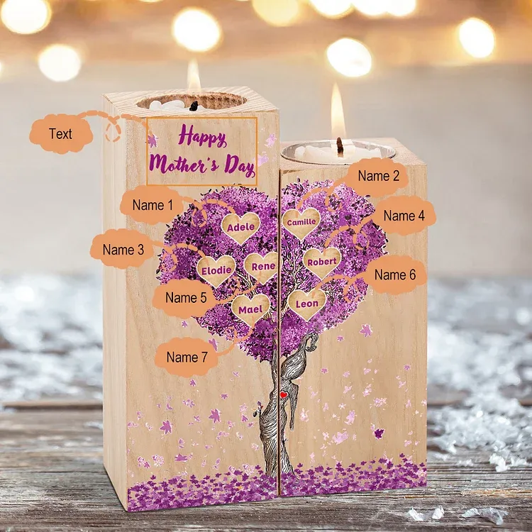 Personalised Family Tree Candle Holder Custom 7 Names Wooden Candlesticks-Jessemade AU