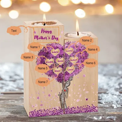 Personalised Family Tree Candle Holder Custom 7 Names Wooden Candlesticks-Jessemade AU