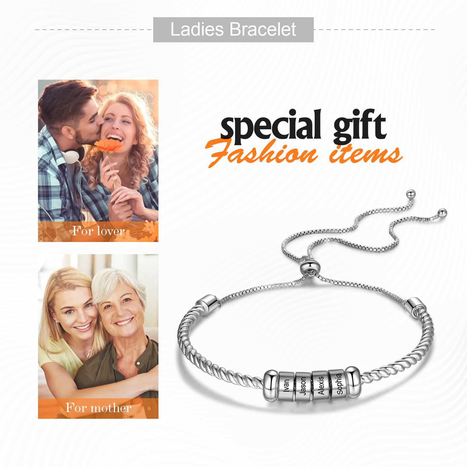 Personalised 4 Names Women's Bracelet With Beads-Jessemade AU