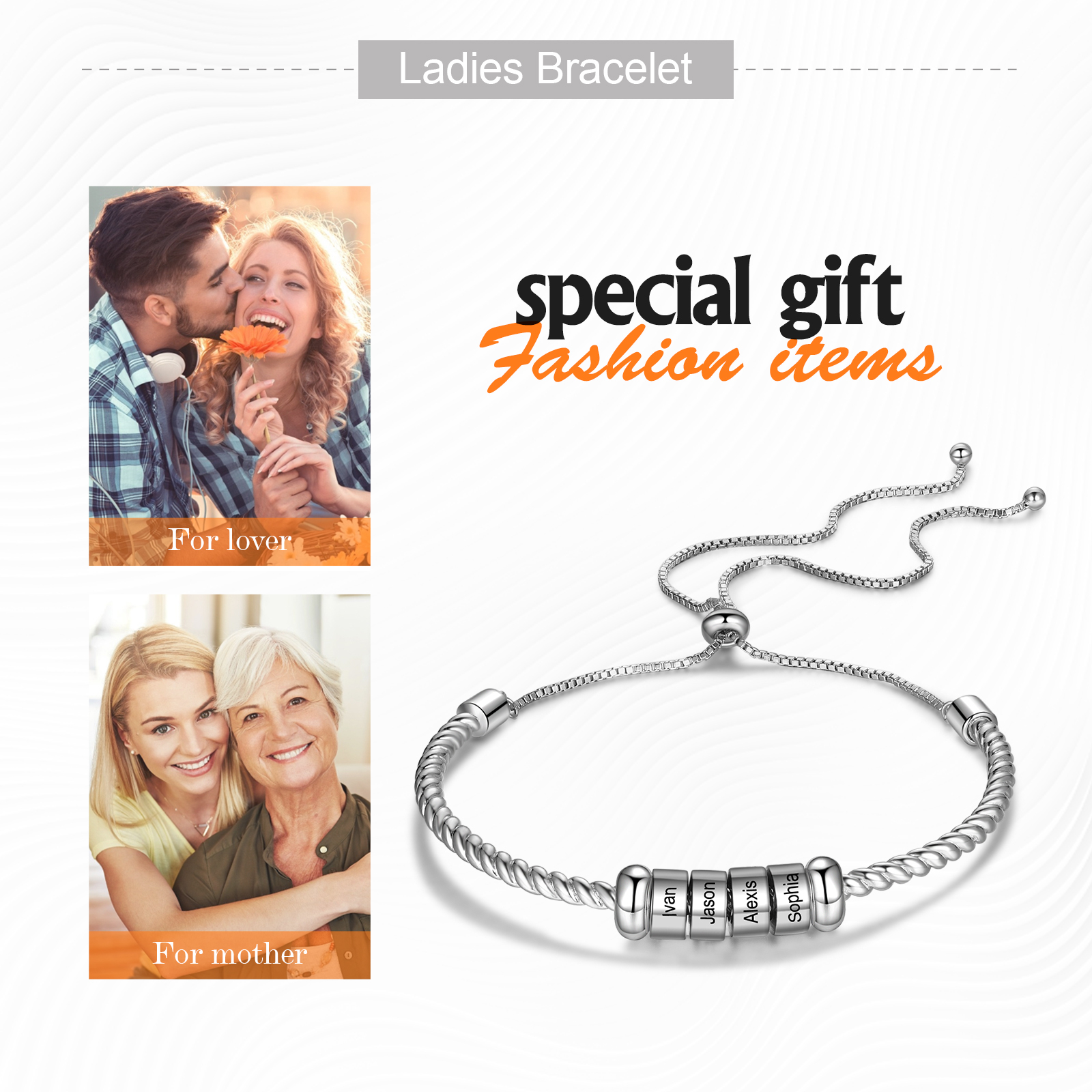 Personalised 4 Names Women's Bracelet With Beads-Jessemade AU