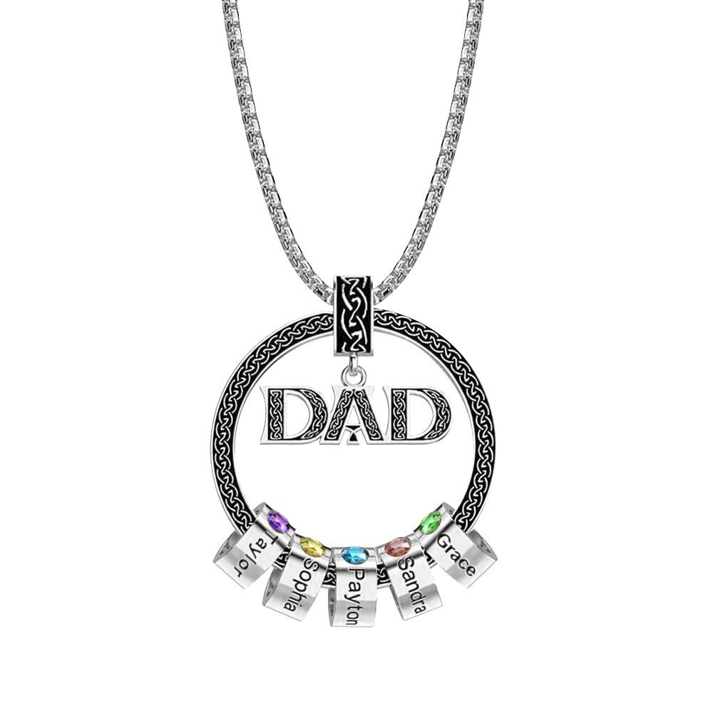 Dad Necklace Personalised Circle Men Necklace with Birthstones Engraved 5 Names Gifts For Father-Jessemade AU