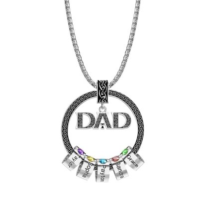 Dad Necklace Personalised Circle Men Necklace with Birthstones Engraved 5 Names Gifts For Father-Jessemade AU