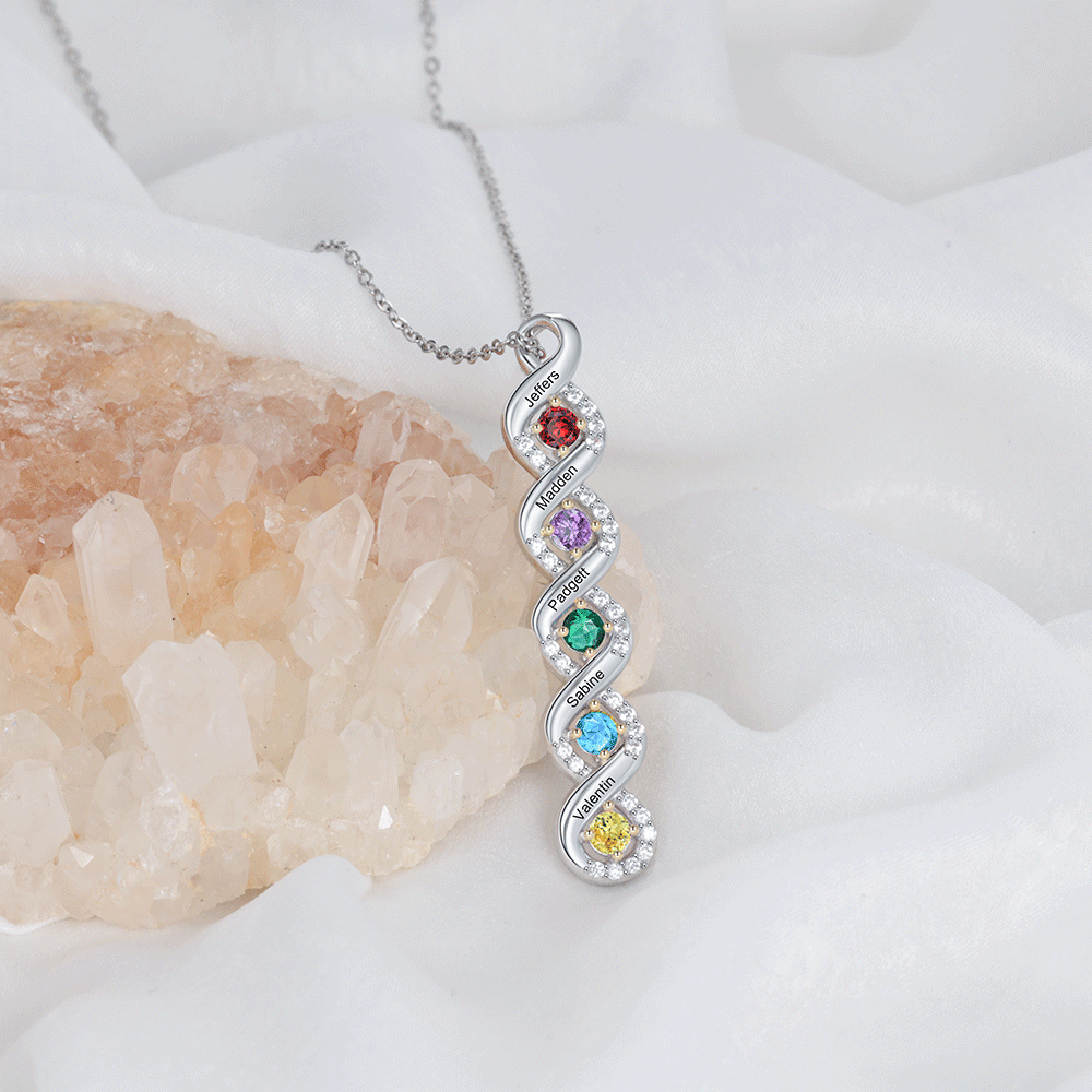 Personalised DNA Necklace With 5 Birthstones Engraved Names Gift For Women-Jessemade AU