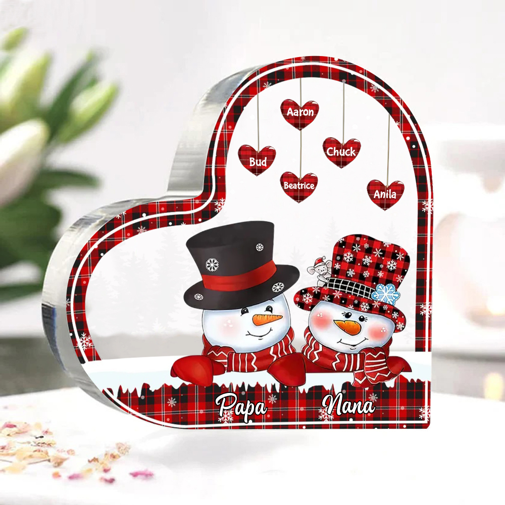 Acrylic Heart Keepsake Customised 7 Names Christmas Snowman Decor Personalised Gifts for Grandma Mum-Jessemade AU