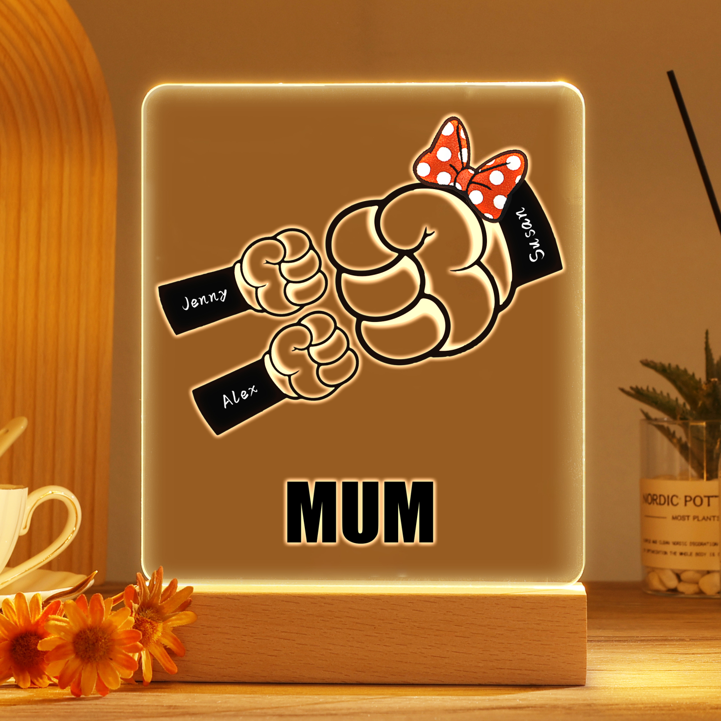 3 Names - Personalised Acrylic Night Light Custom Names & Text Fist Bump LED Lamp Gifts for Family-Jessemade AU