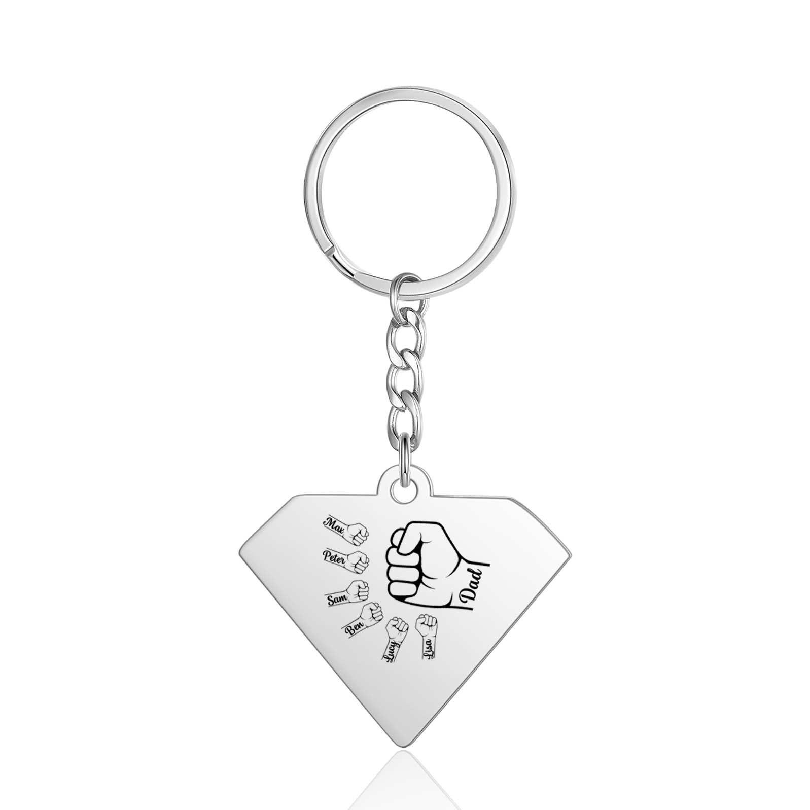 Personalised 6 Names & 1 Text Fist Bump Keychain Engraved Kids Names Keychain Gifts for Grandpa/Dad-Jessemade AU