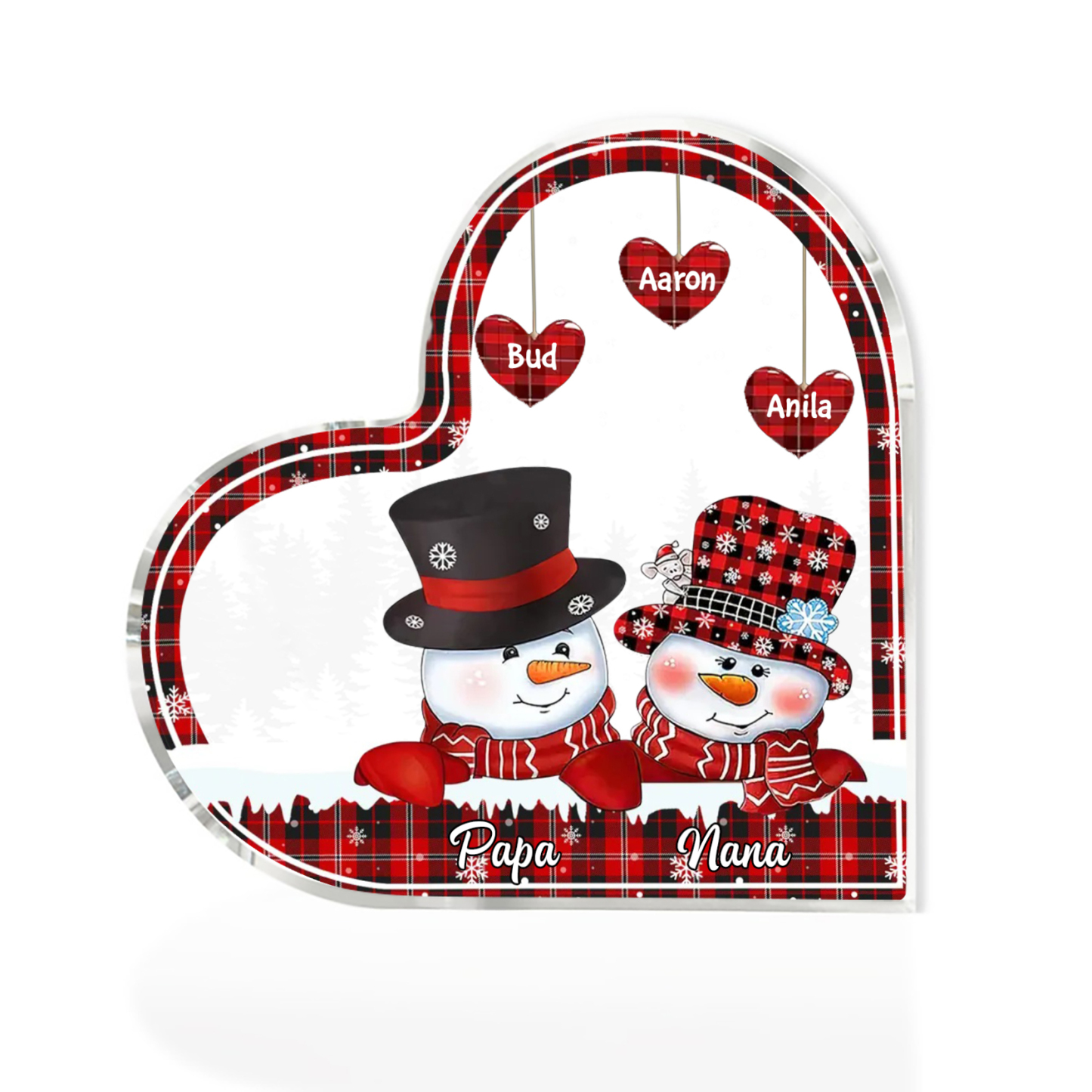 Acrylic Heart Keepsake Customised 5 Names Christmas Snowman Decor Personalised Gifts for Grandma Mum-Jessemade AU