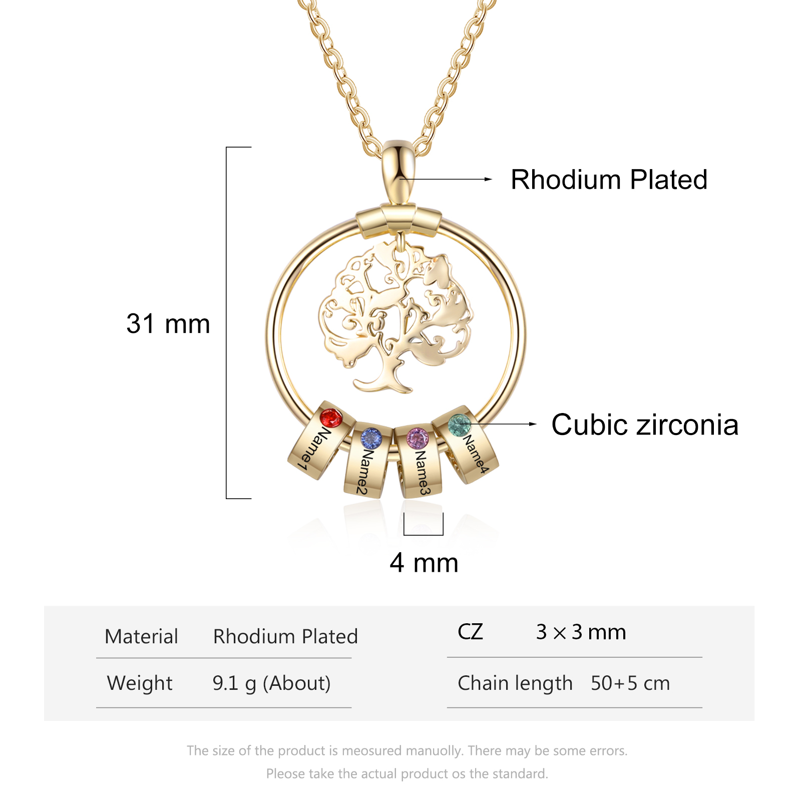 Personalised Family Necklace and Leather Bracelet Set with 4 Birthstones 4 Names Christmas Gift for Loved Ones-Jessemade AU