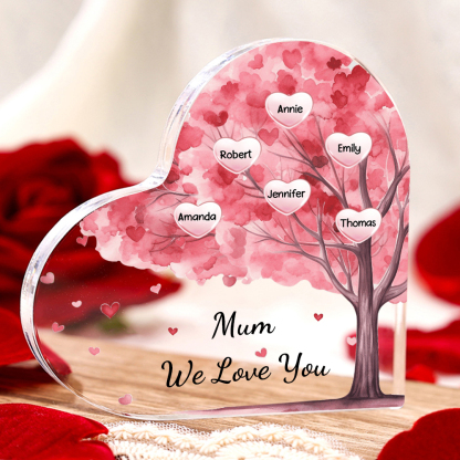 6 Names - Personalised Acrylic Heart Keepsake Custom Text Pink Tree Ornaments Gifts for Grandma/Mother-Jessemade AU